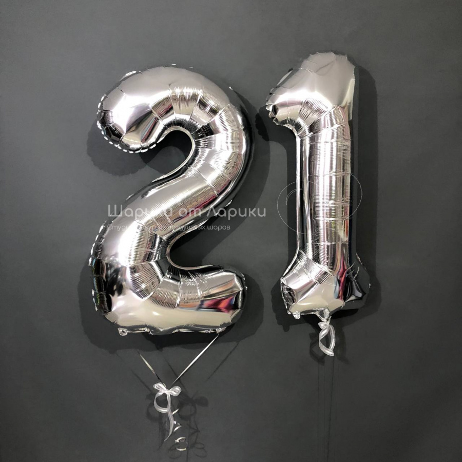 картинка Цифра 102см двойная Серебро #21 с гелием 2шт от студии "Ларика" Иркутск